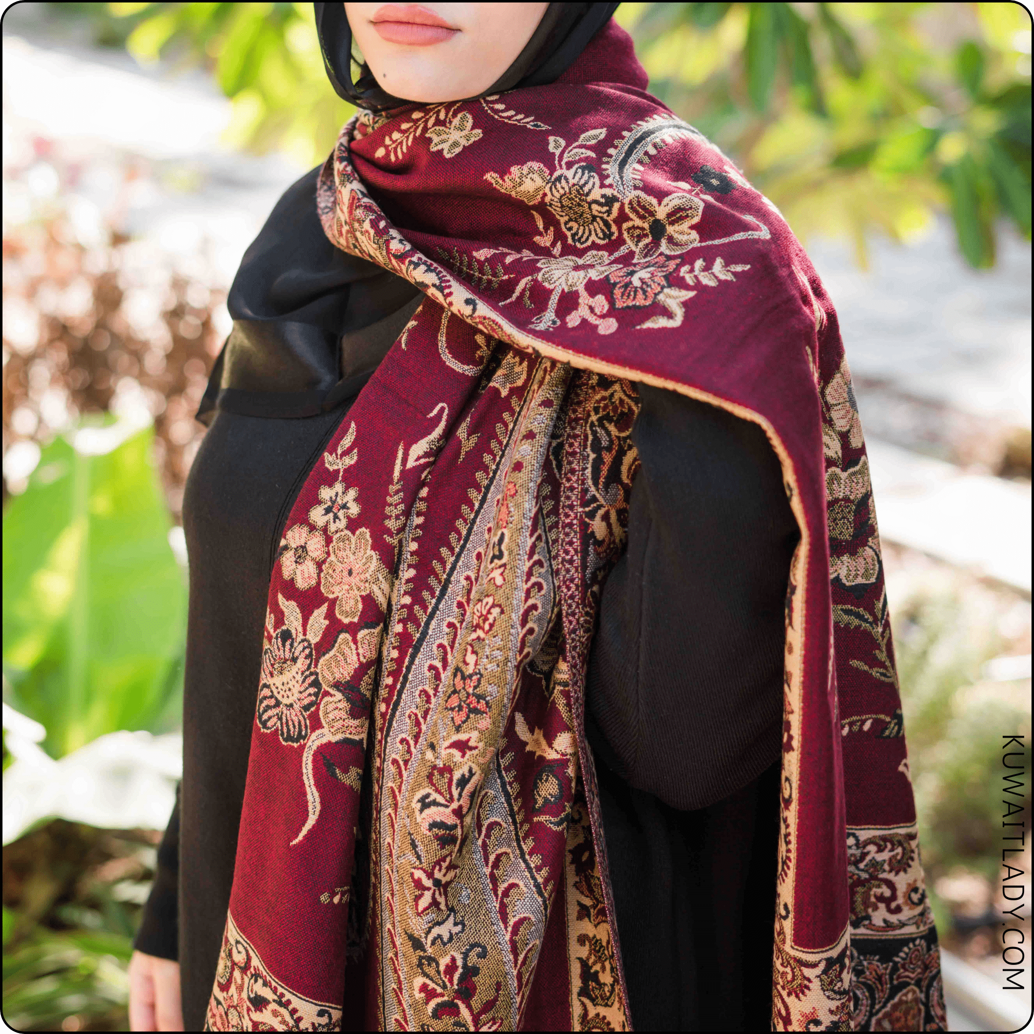 Burgundy Drop Kashmiri Shawl