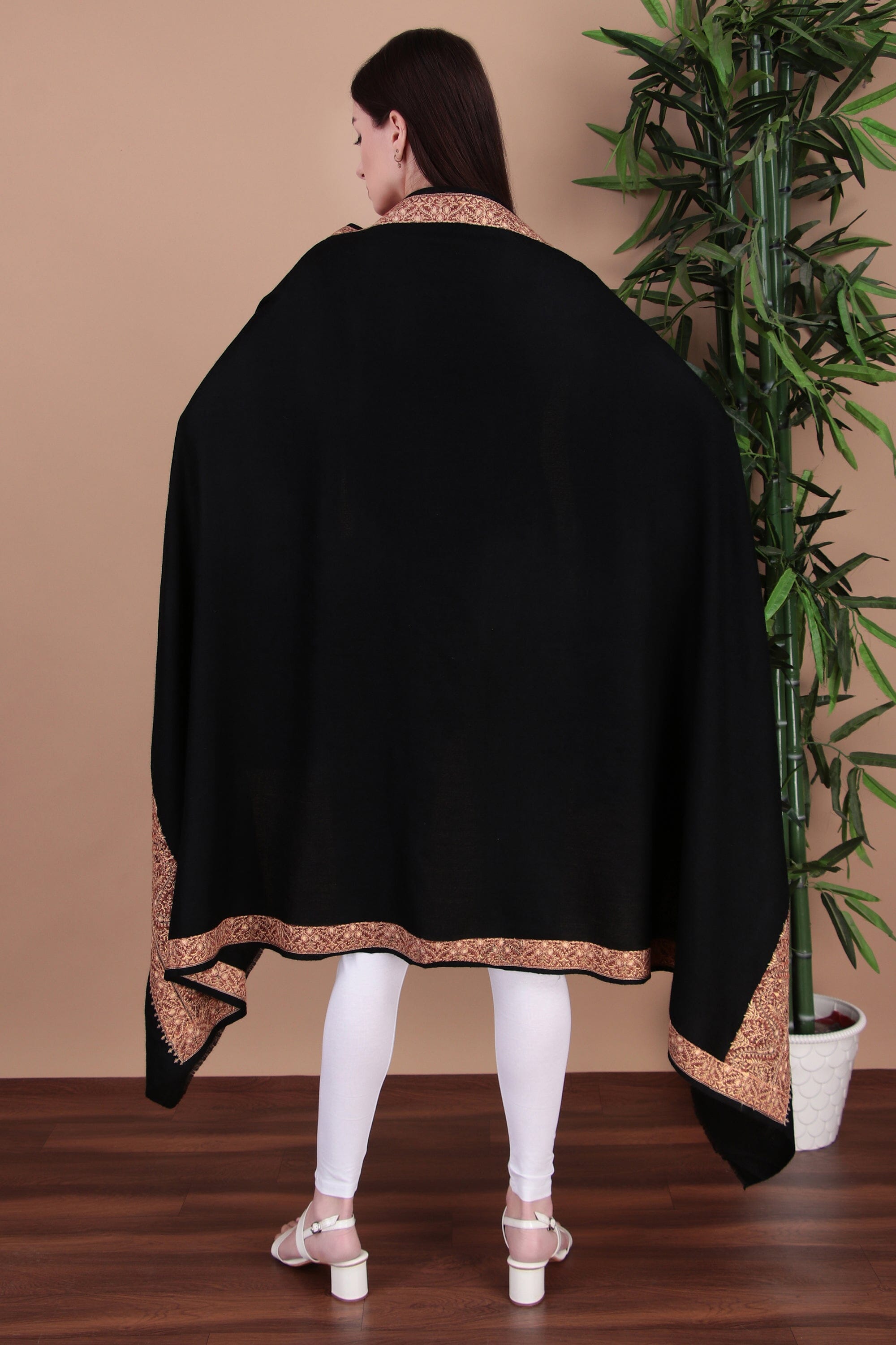 Kalamkari Pashmina Blend Shawl – Boundary Pattern