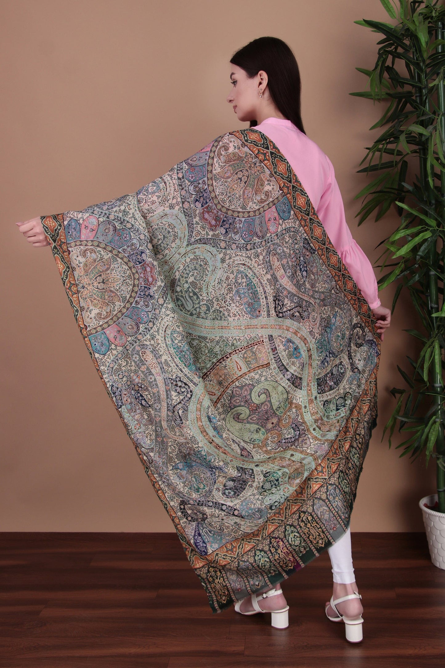 Kalamkari Pashmina Blend Shawl – Colour Flow