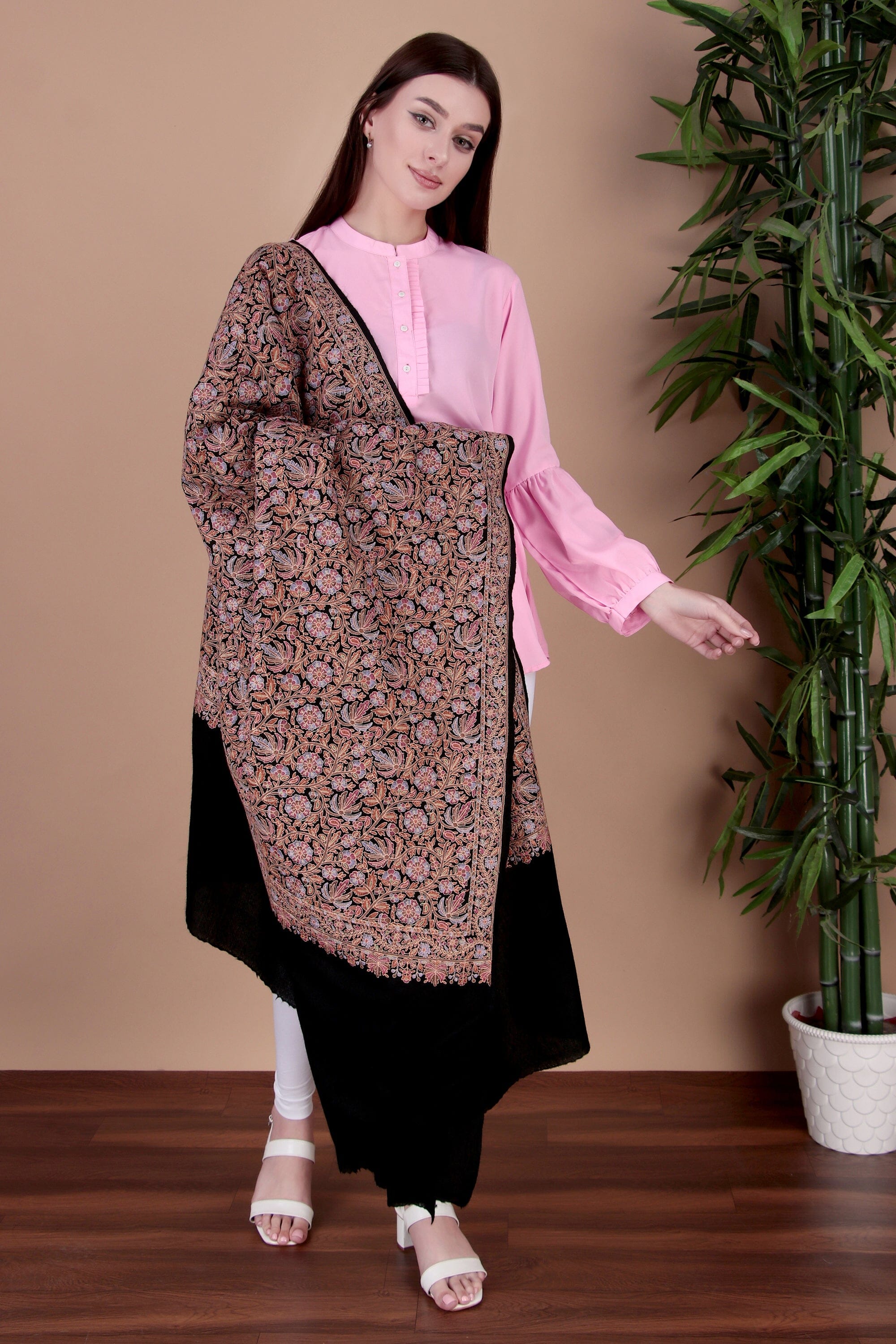 Kalamkari Pashmina Blend Shawl – Full Work