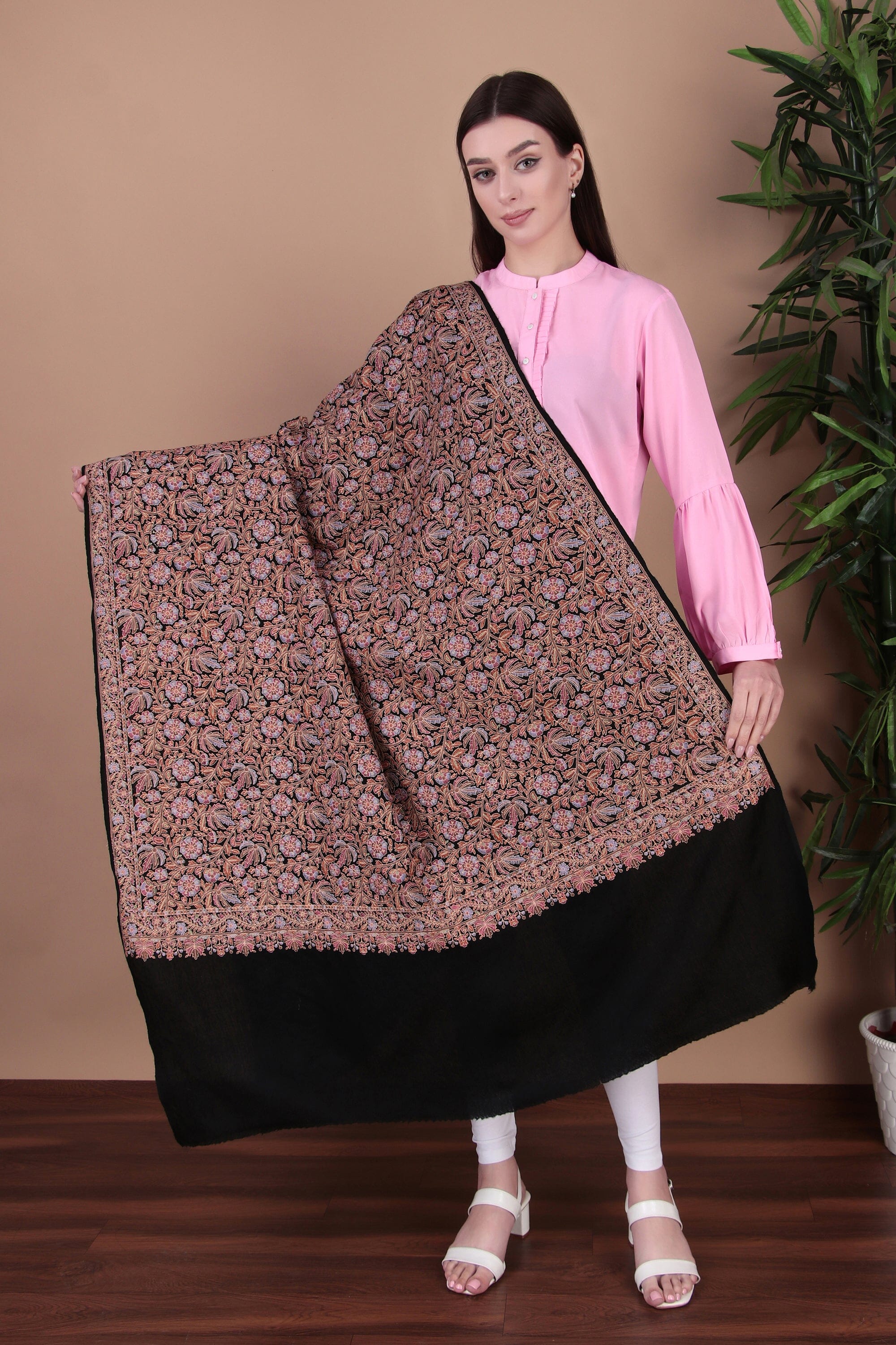 Kalamkari Pashmina Blend Shawl – Full Work