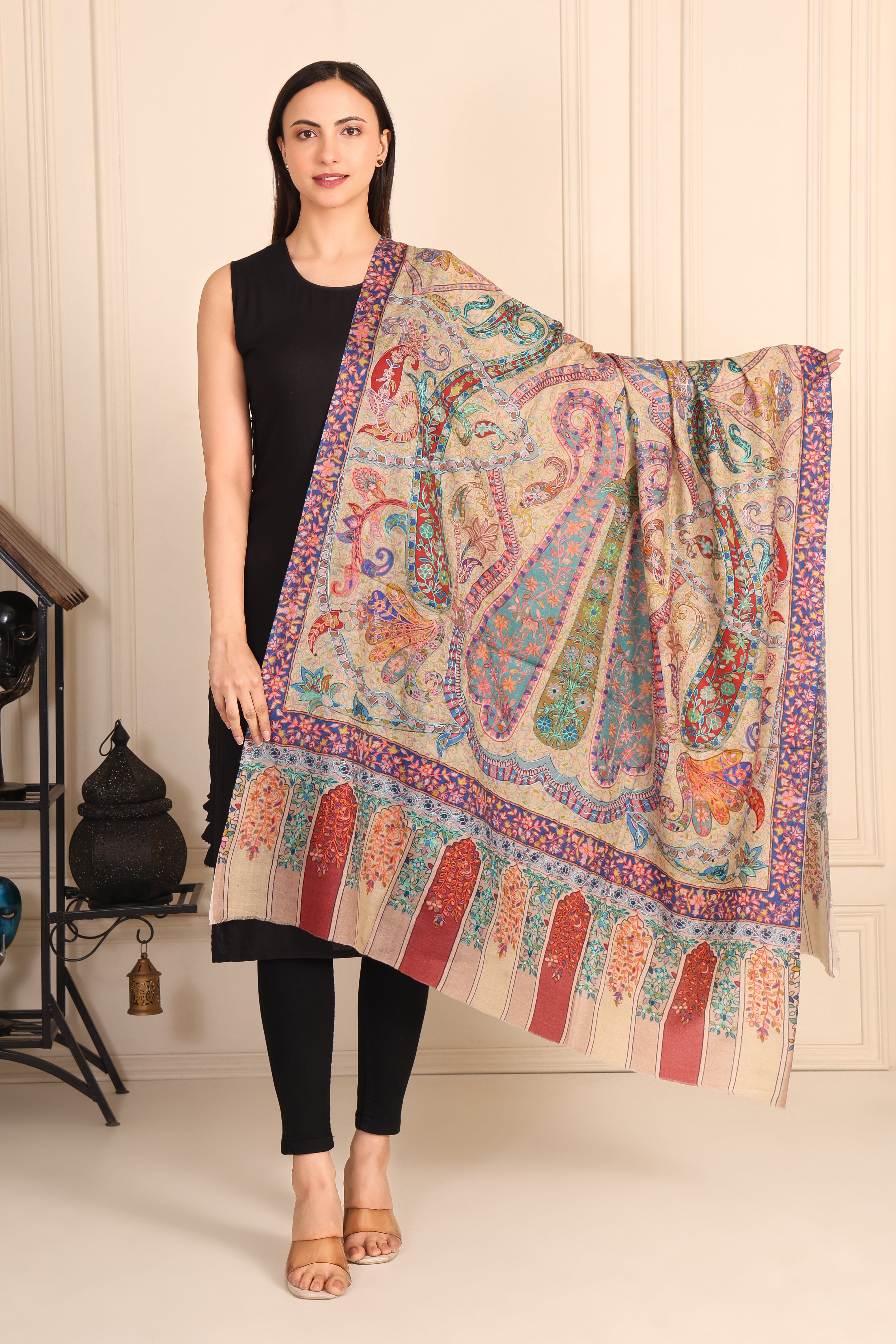 Kalamkari Pashmina Blend Shawl – Hand Art