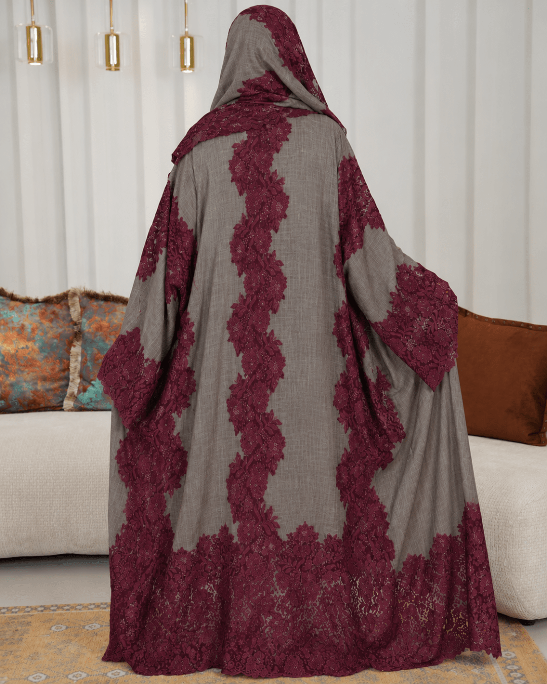 Premium Bisht Wool-Lace Dark Beige