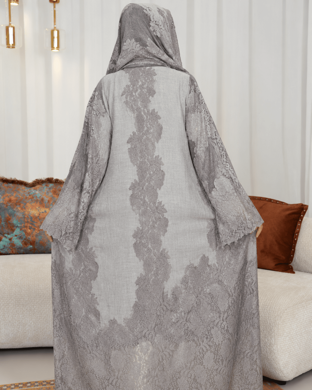 Premium Bisht Wool-Lace Light Grey