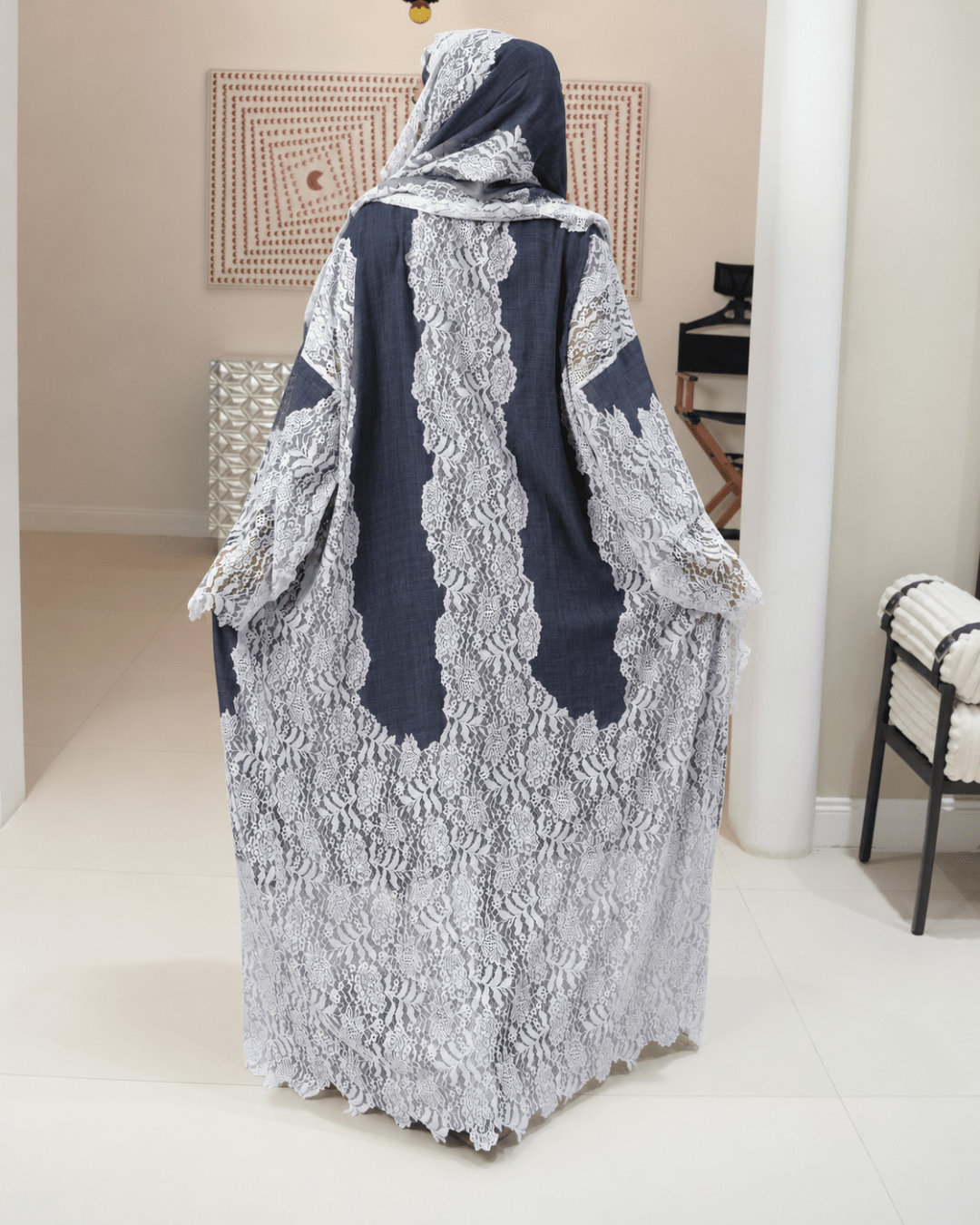 Premium Bisht Wool-Lace Navy Blue