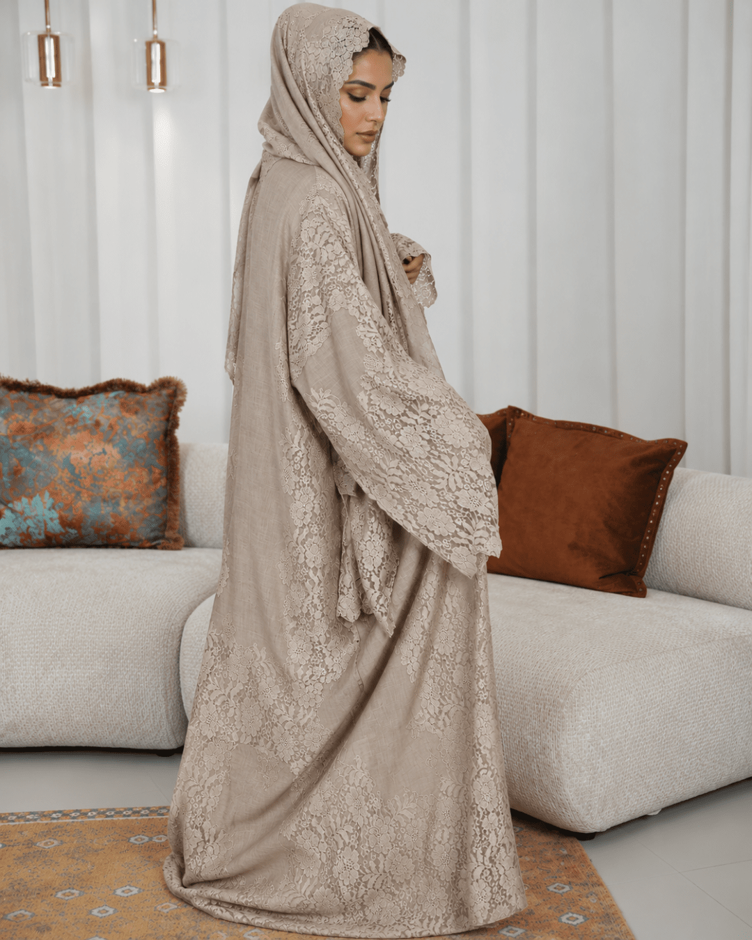 Premium Pashmina Wool-Lace Beige Bisht