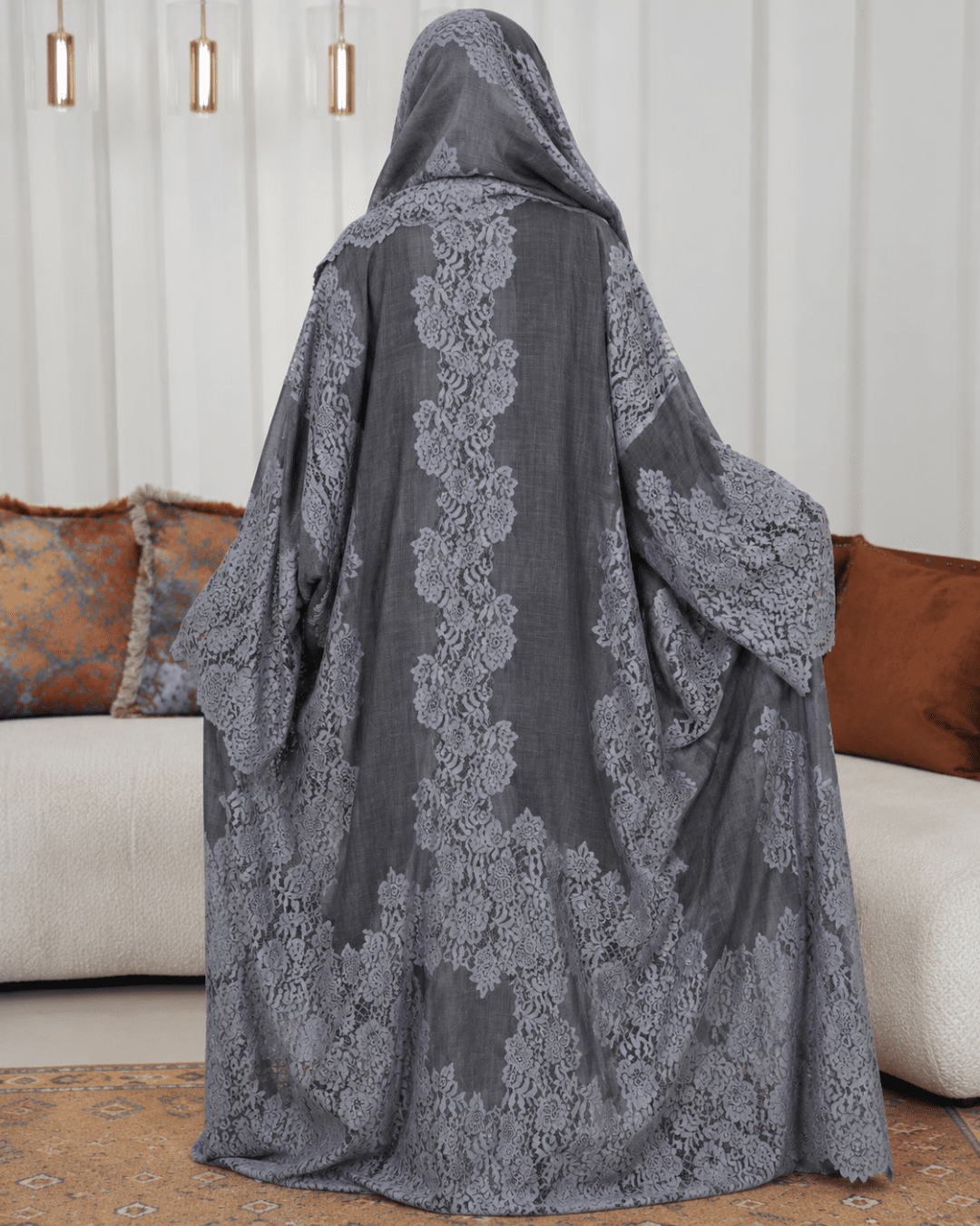 Premium Pashmina Wool-Lace Dark Grey 1 Bisht