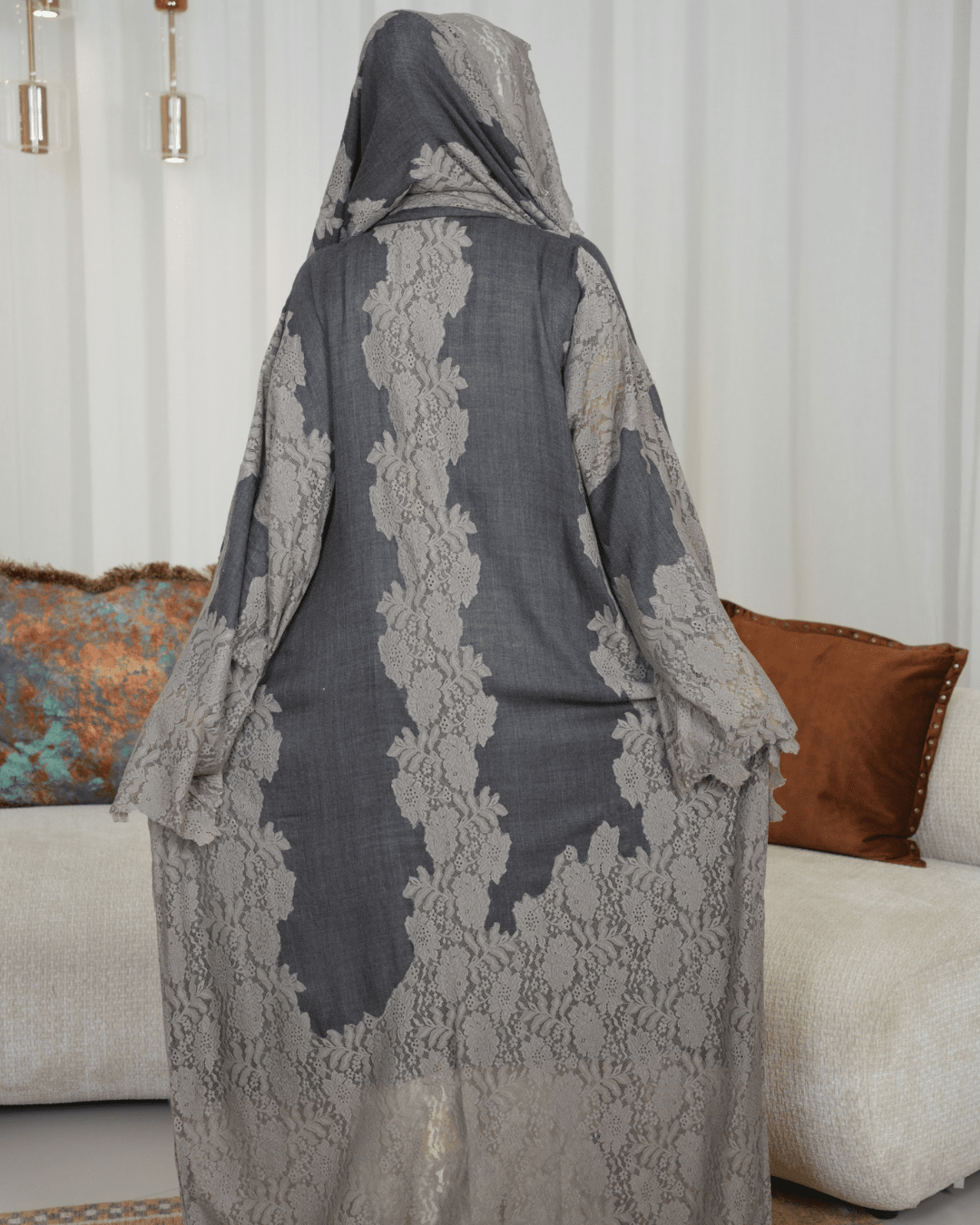 Premium Pashmina Wool-Lace Grey Bisht