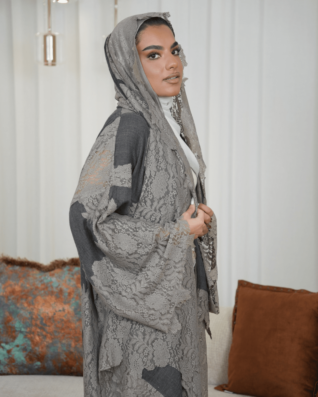 Premium Pashmina Wool-Lace Grey Bisht