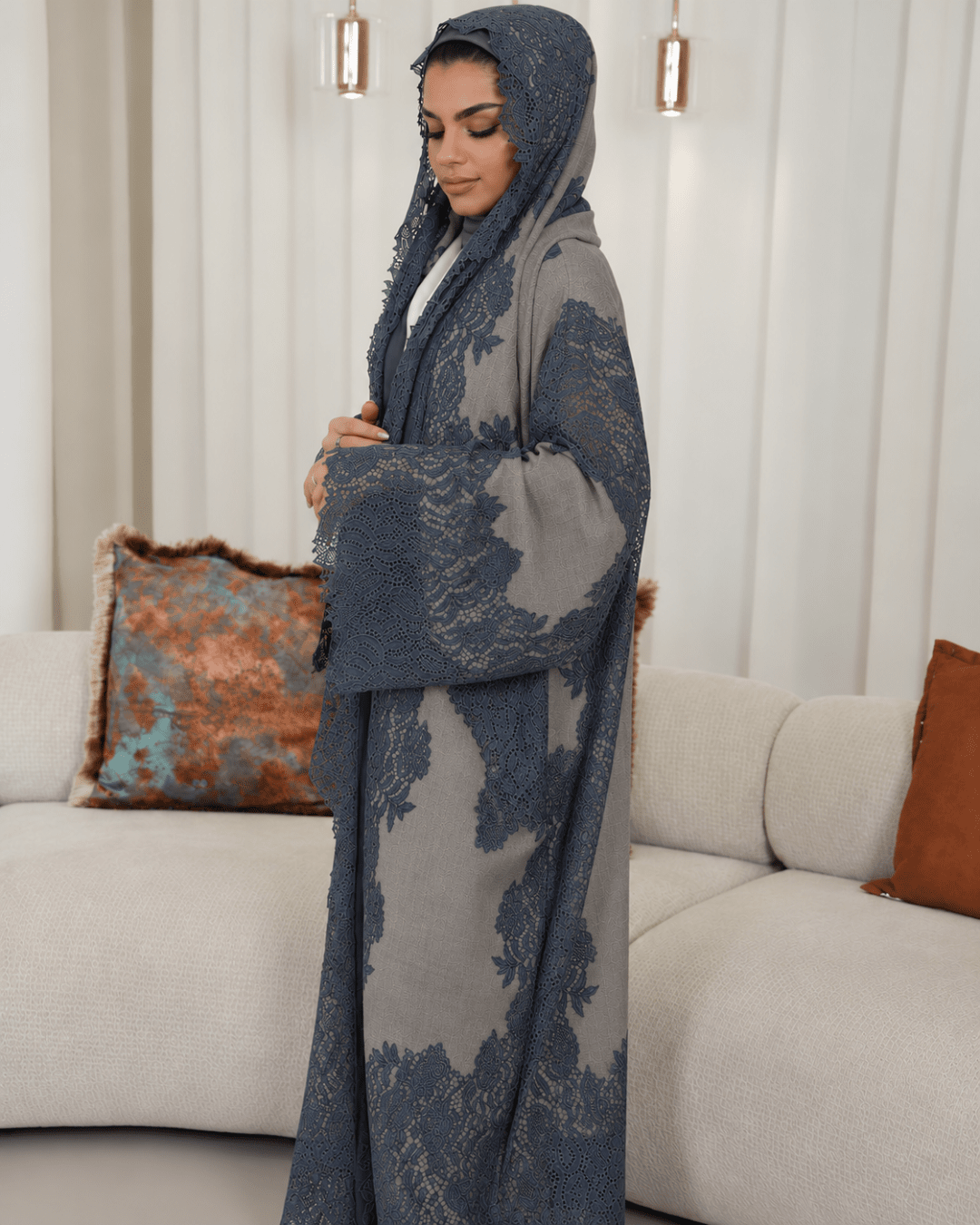 Premium Wool-Lace Dark Grey-Bluish Grey Bisht