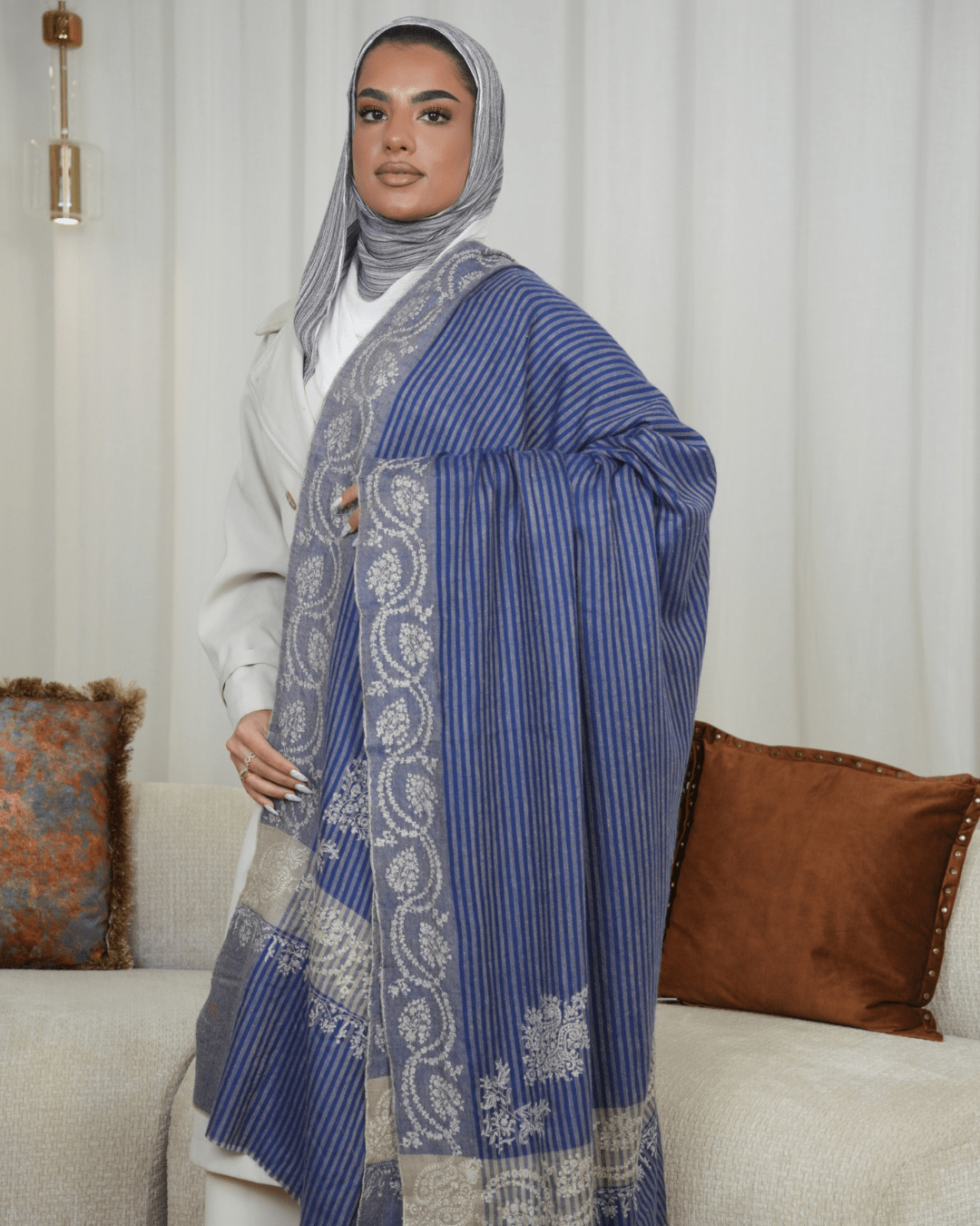 Royal Heritage Striped Hand-Embroidered Original Pashmina Shawl