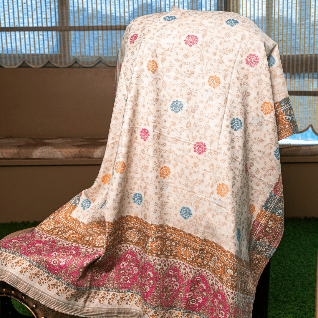 Spaced Floral Embroidery Shawl