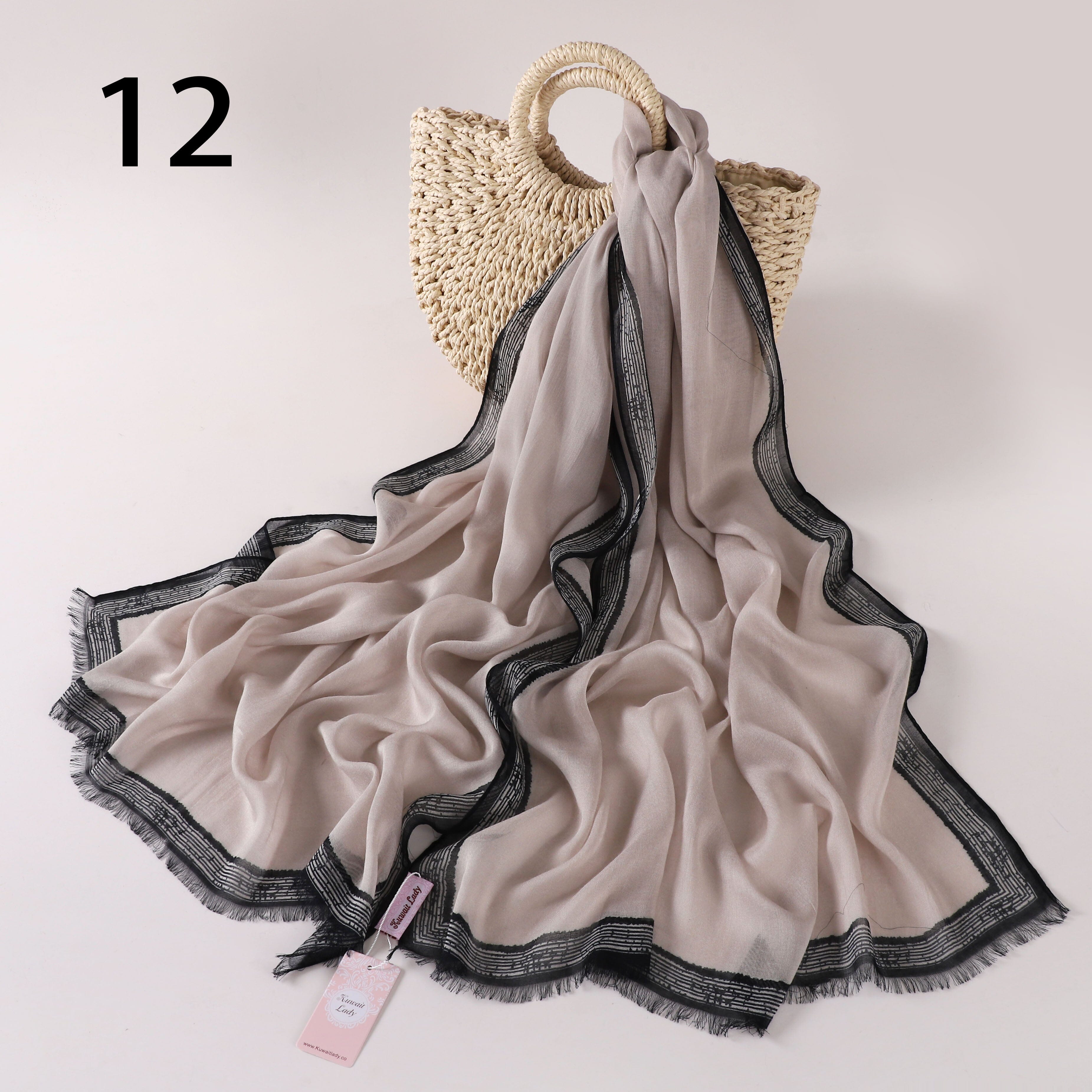 Stripes Border Linen Scarf