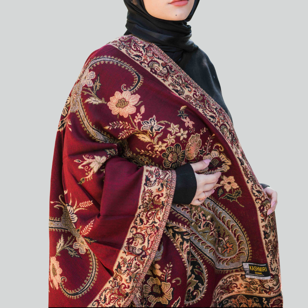 Burgundy Drop Kashmiri Shawl