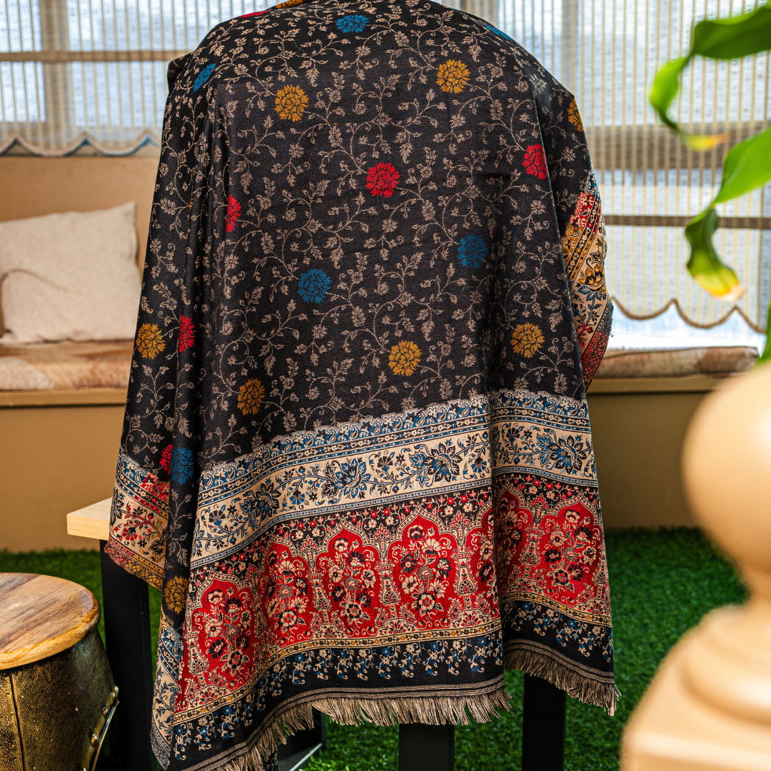 Spaced Floral Embroidery Shawl