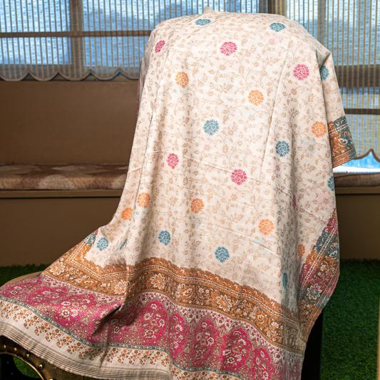 Spaced Floral Embroidery Shawl