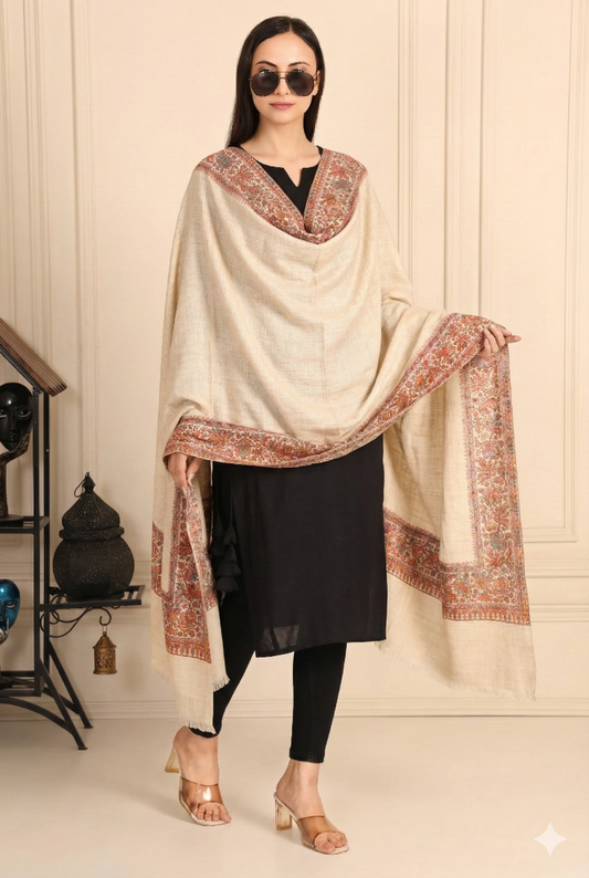 Fine Border Embroidery Print Shawl