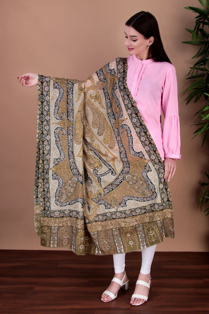 Kalamkari Pashmina Blend Shawl – Light Design