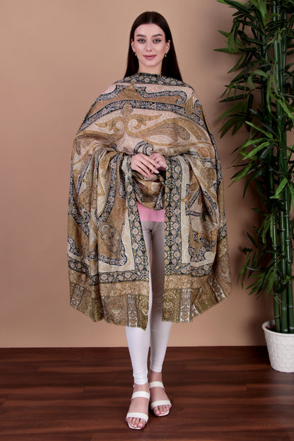 Kalamkari Pashmina Blend Shawl – Light Design