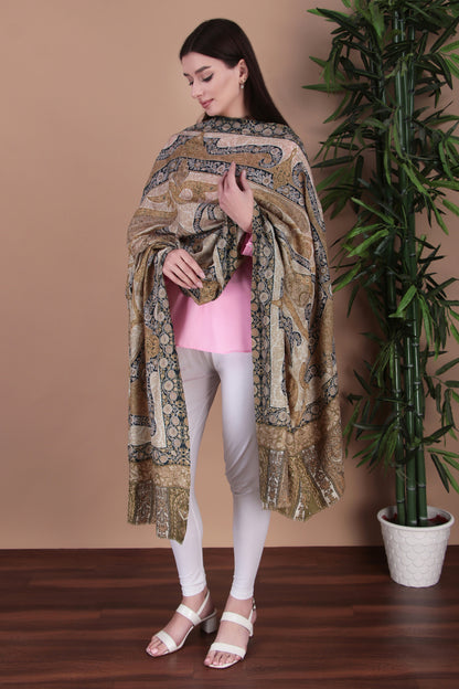 Kalamkari Pashmina Blend Shawl – Light Design