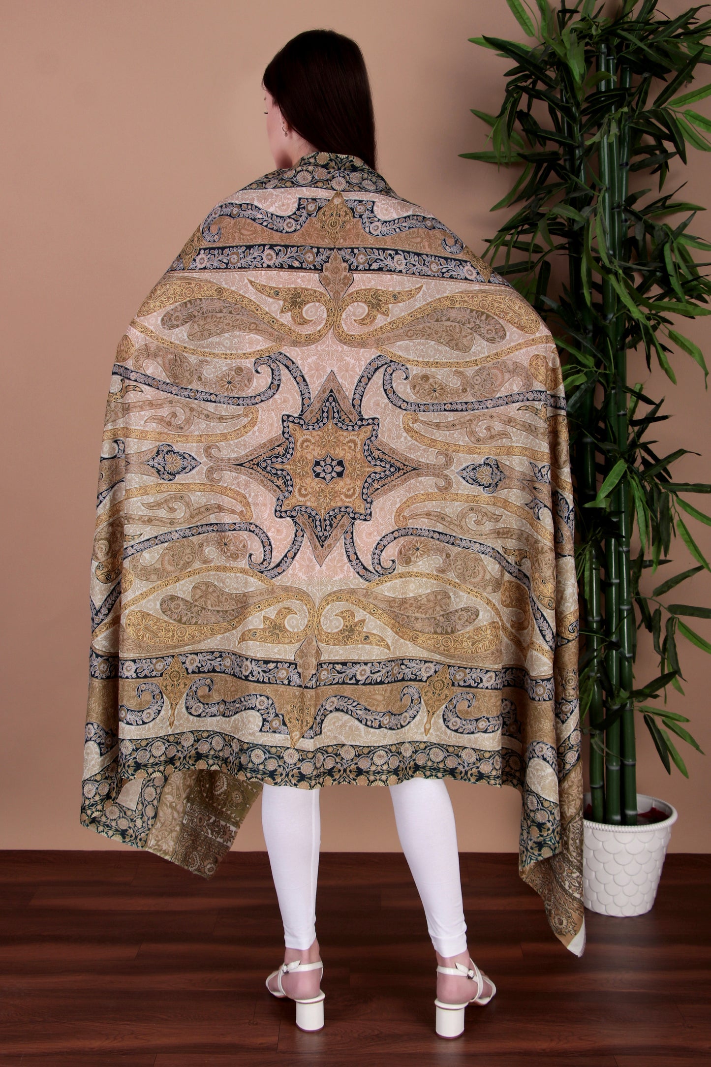 Kalamkari Pashmina Blend Shawl – Light Design