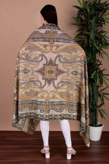 Kalamkari Pashmina Blend Shawl – Light Design