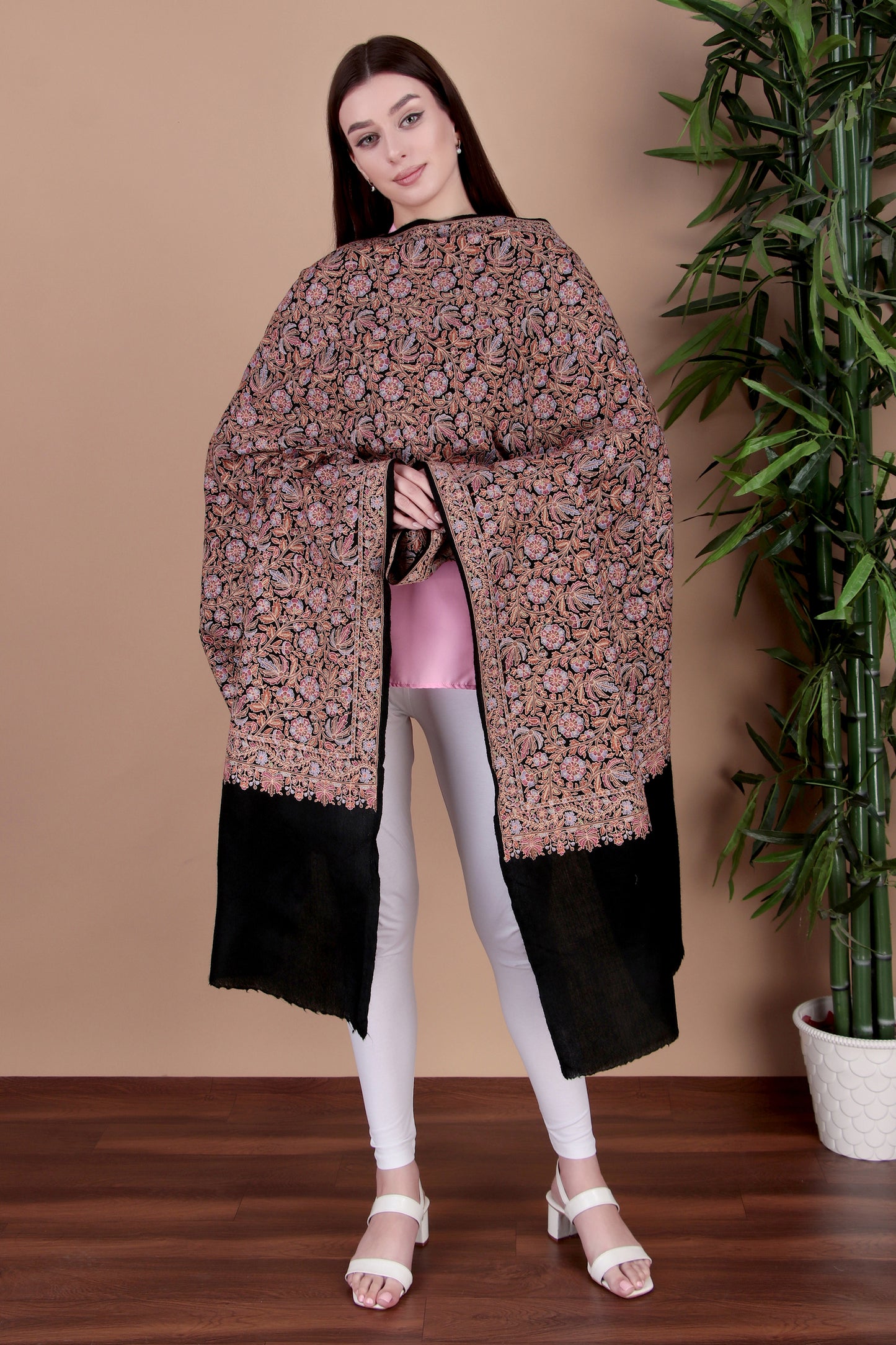 Kalamkari Pashmina Blend Shawl – Full Work