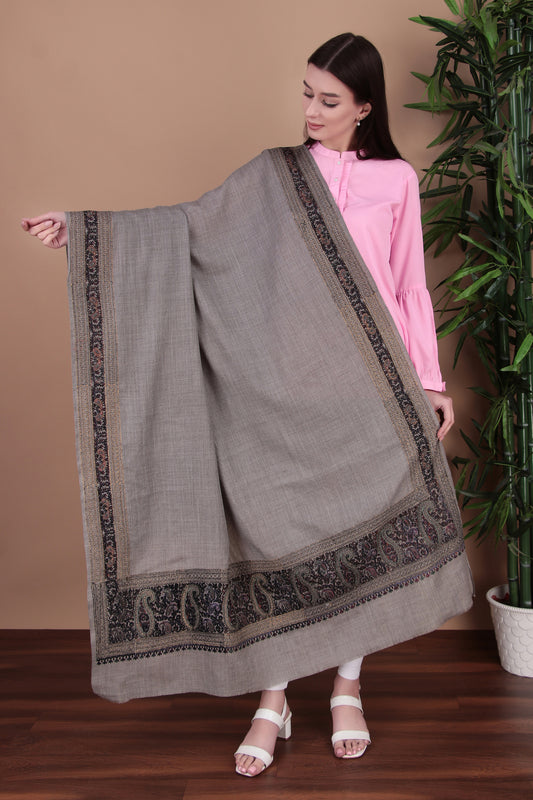 Kalamkari Pashmina Blend Shawl – Boundary Zari Work