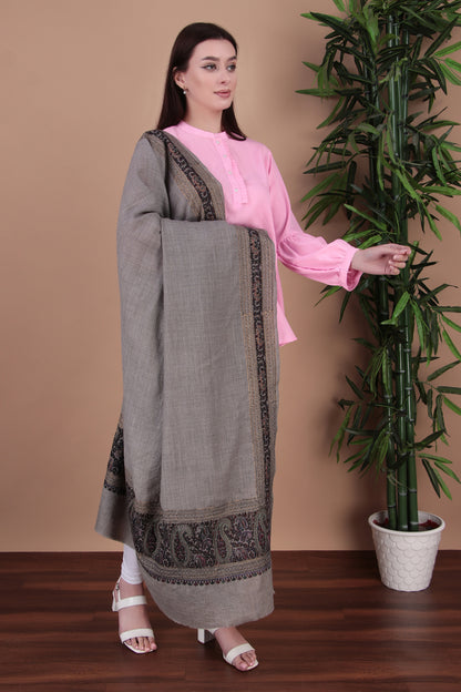 Kalamkari Pashmina Blend Shawl – Boundary Zari Work