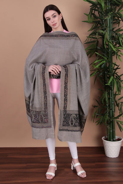 Kalamkari Pashmina Blend Shawl – Boundary Zari Work