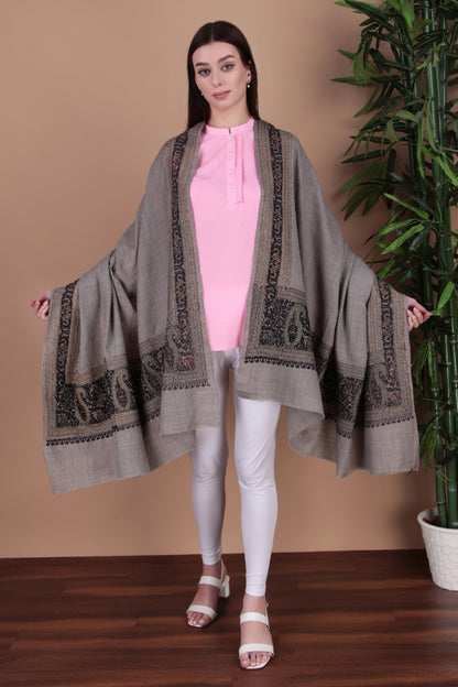 Kalamkari Pashmina Blend Shawl – Boundary Zari Work