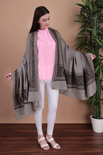 Kalamkari Pashmina Blend Shawl – Boundary Zari Work