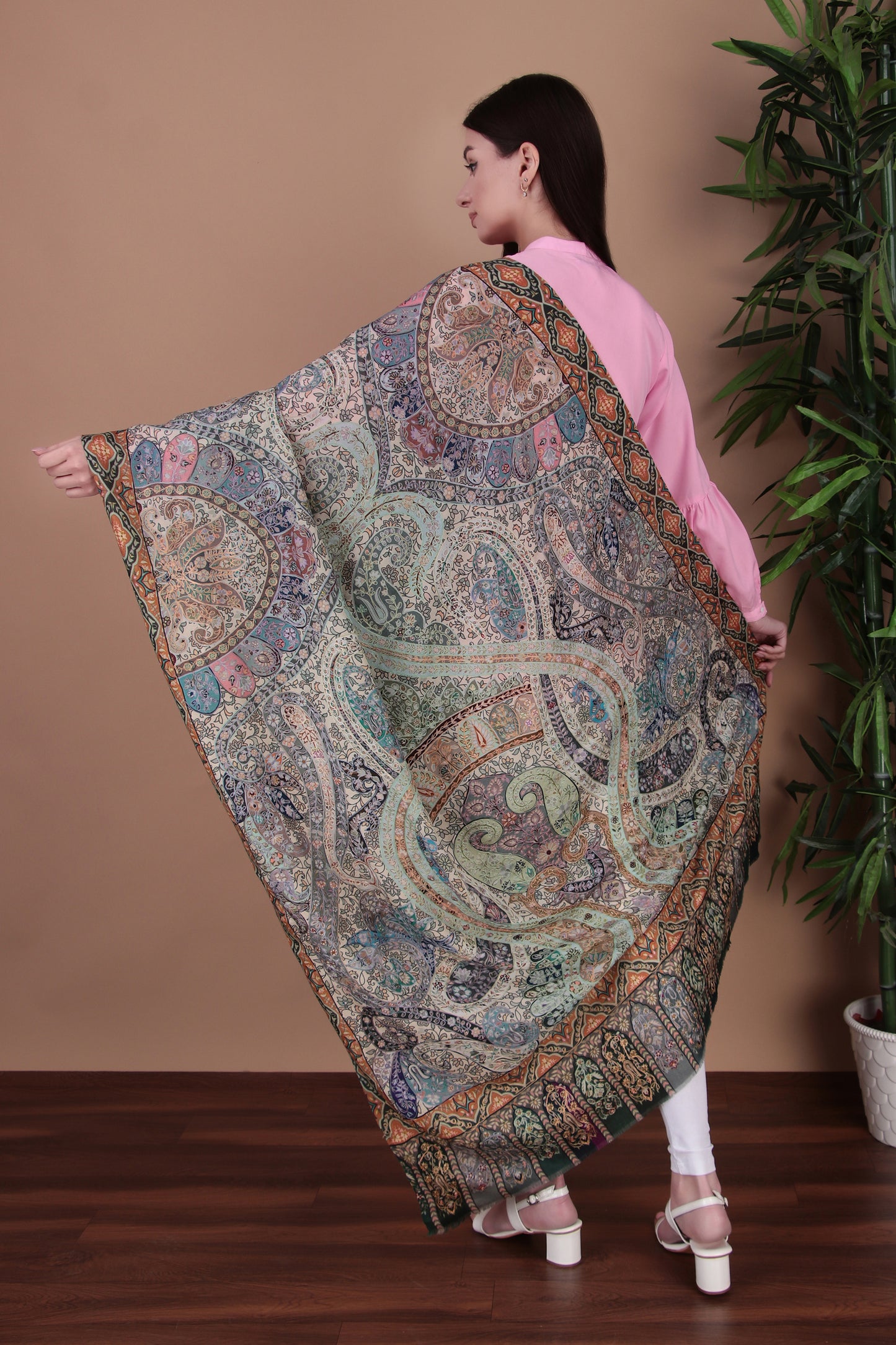 Kalamkari Pashmina Blend Shawl – Colour Flow