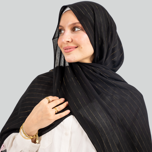 وشاح فيسكوز مخطط باللون الذهبي