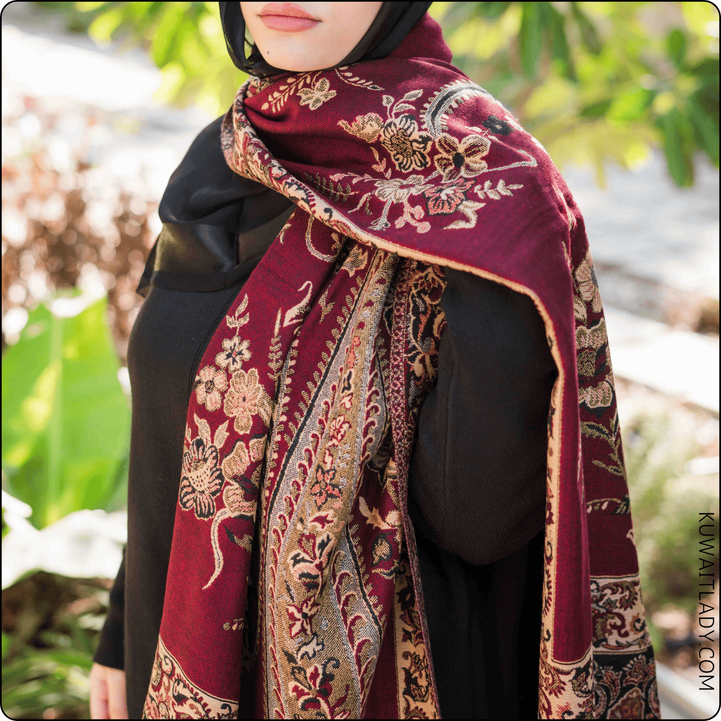 Burgundy Drop Kashmiri Shawl