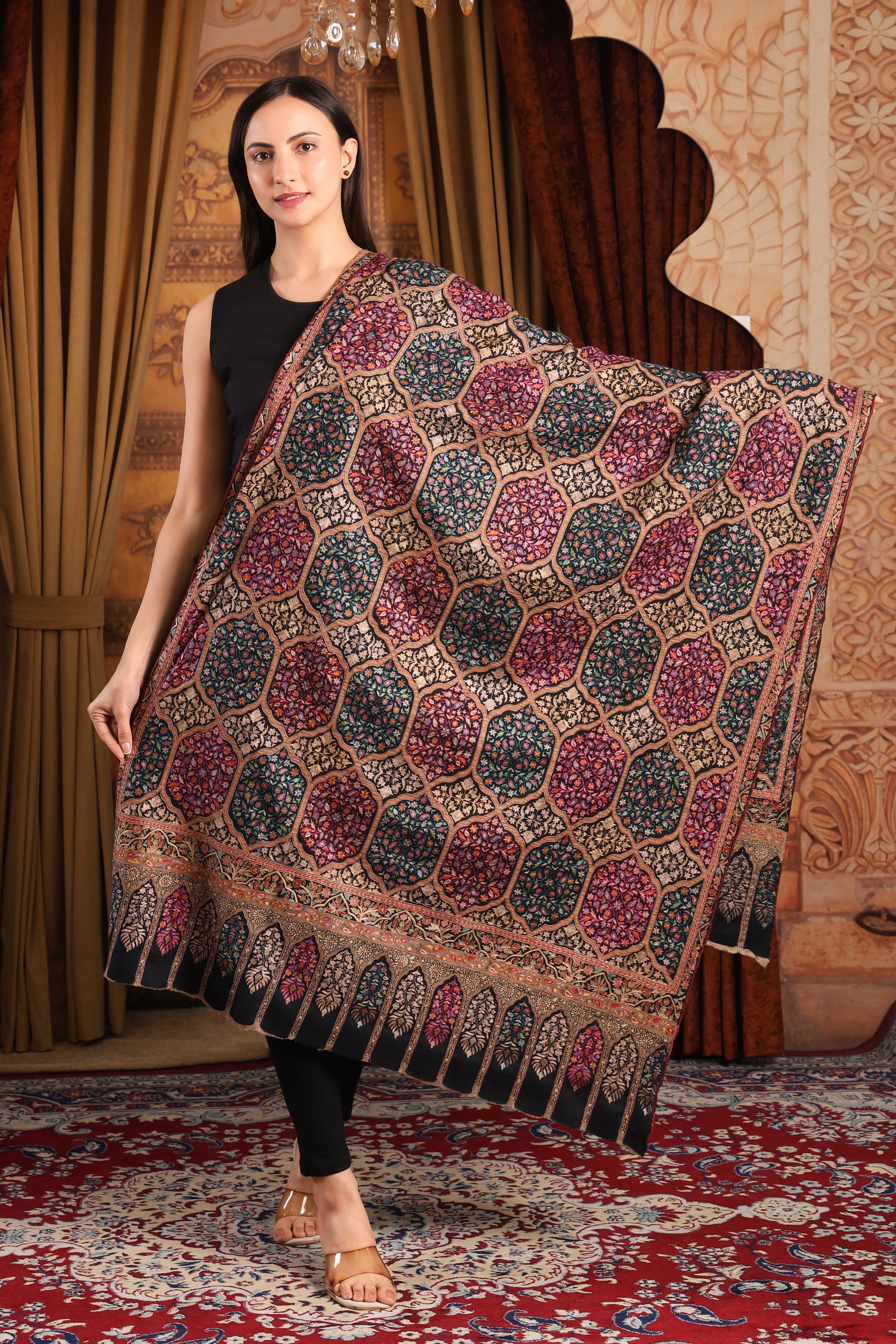 Hand Embroidered Kashmiri Pashmina Shawl