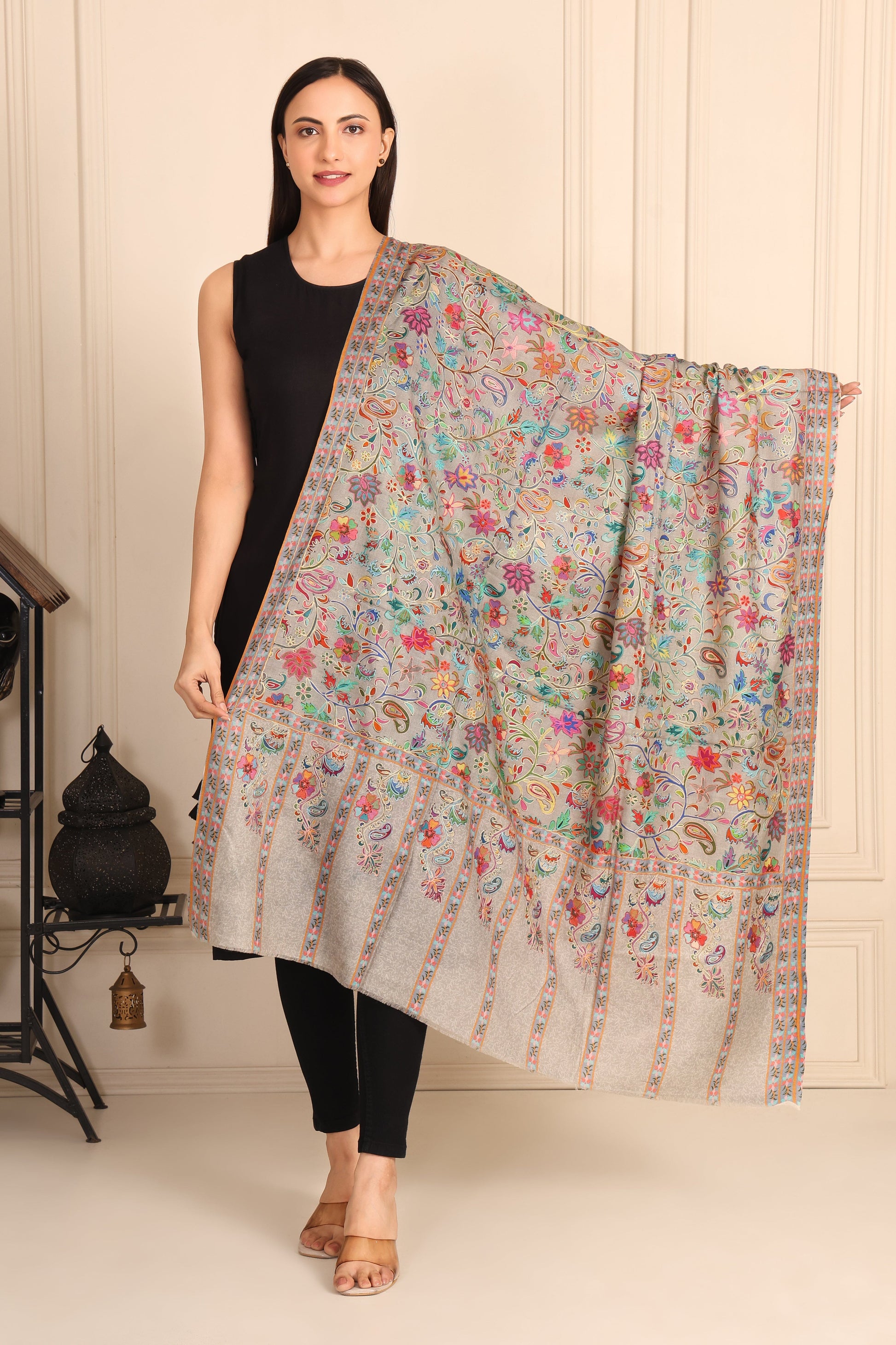 Kalamkari Pashmina Blend Shawl – Art Flow