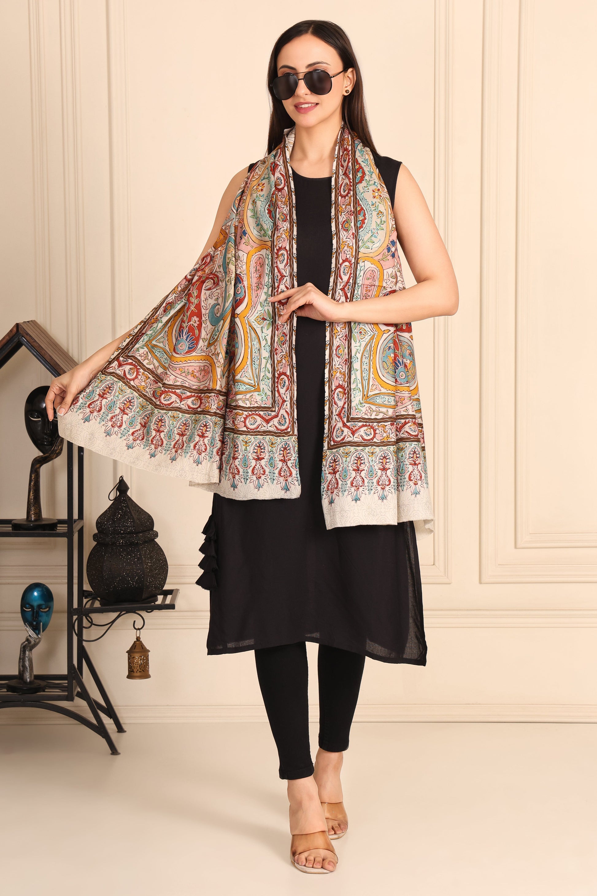 Kalamkari Pashmina Blend Shawl – Art Layout