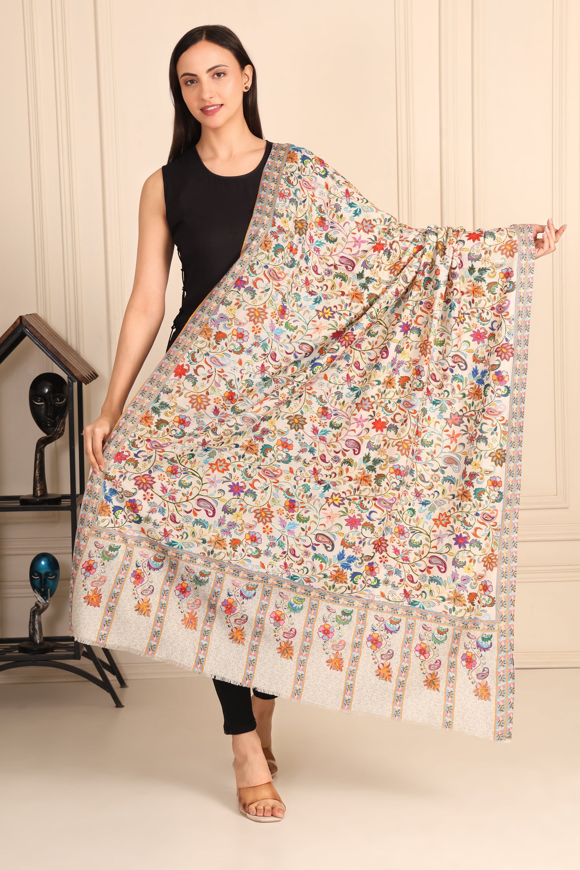 Kalamkari Pashmina Blend Shawl – Art Weave