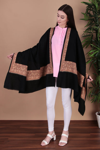 Kalamkari Pashmina Blend Shawl – Boundary Pattern