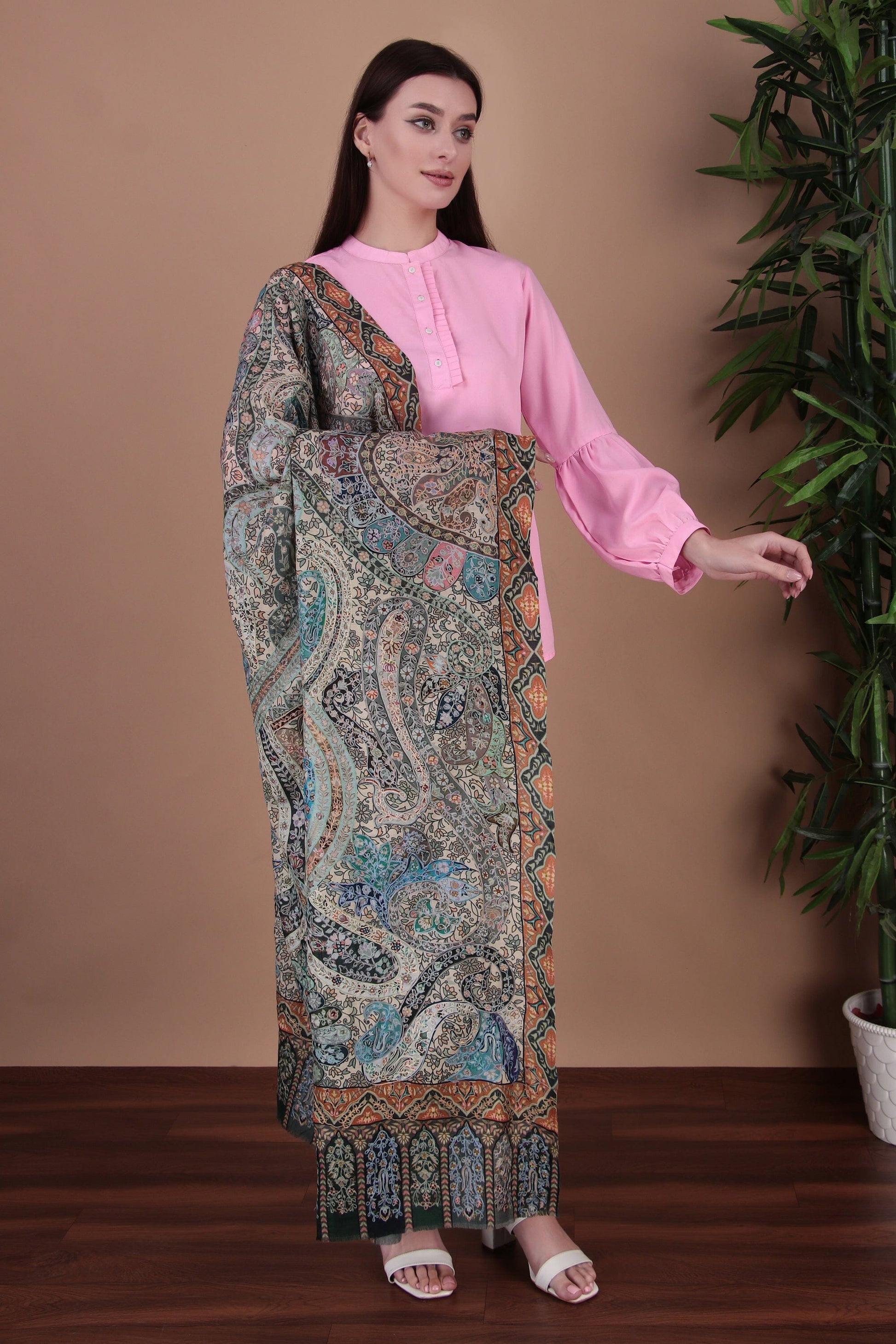 Kalamkari Pashmina Blend Shawl – Colour Flow