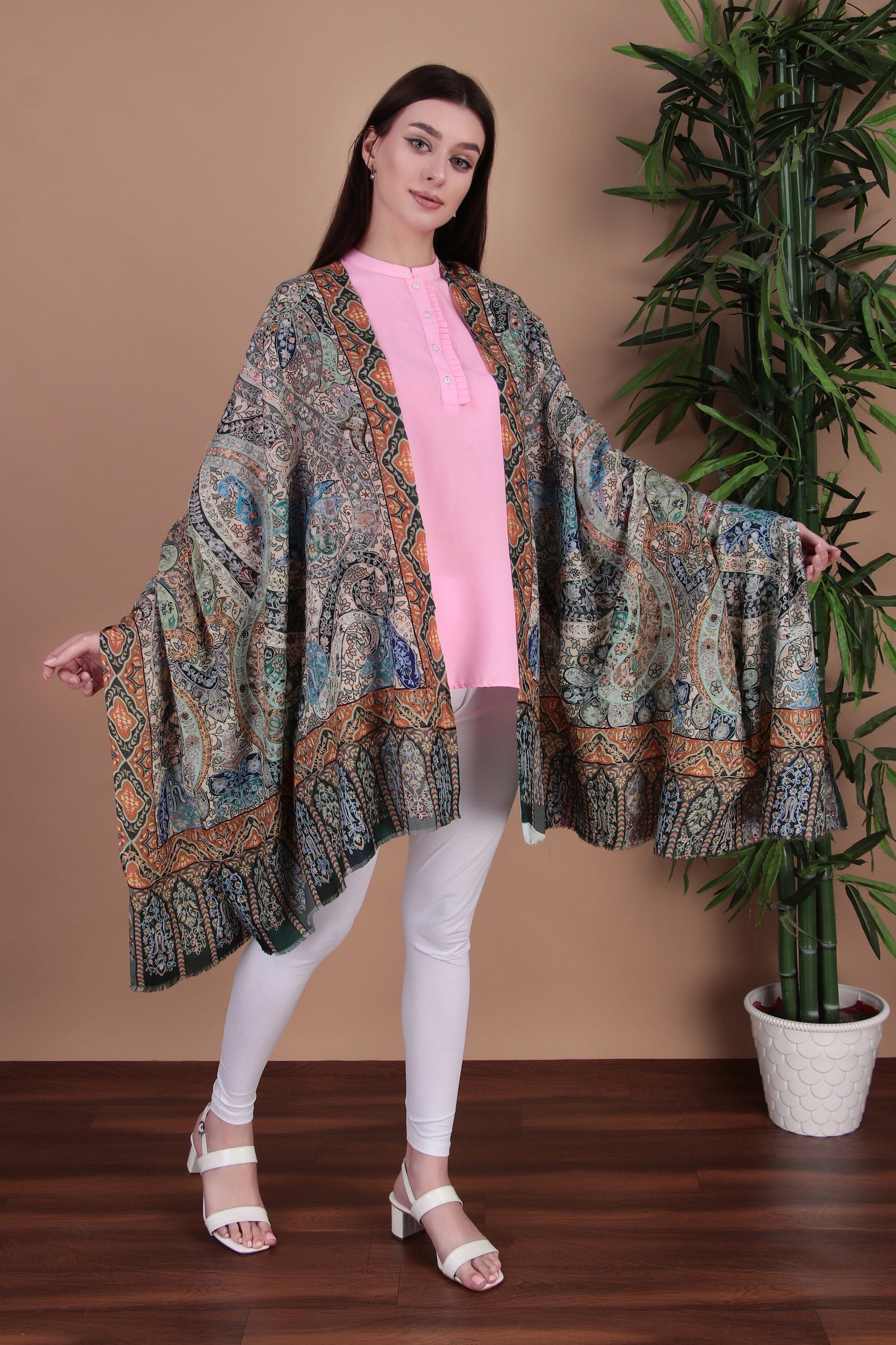 Kalamkari Pashmina Blend Shawl – Colour Flow