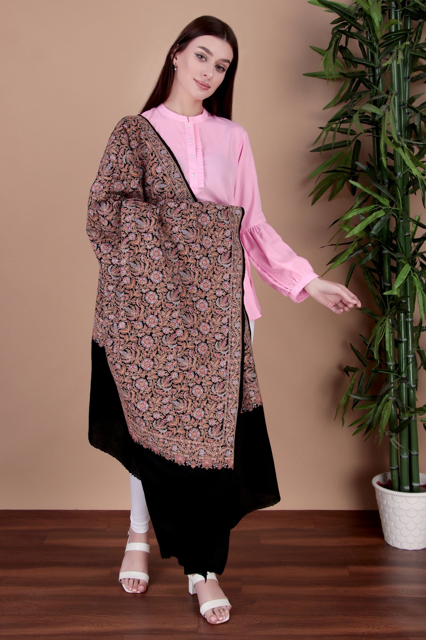 Kalamkari Pashmina Blend Shawl – Full Work