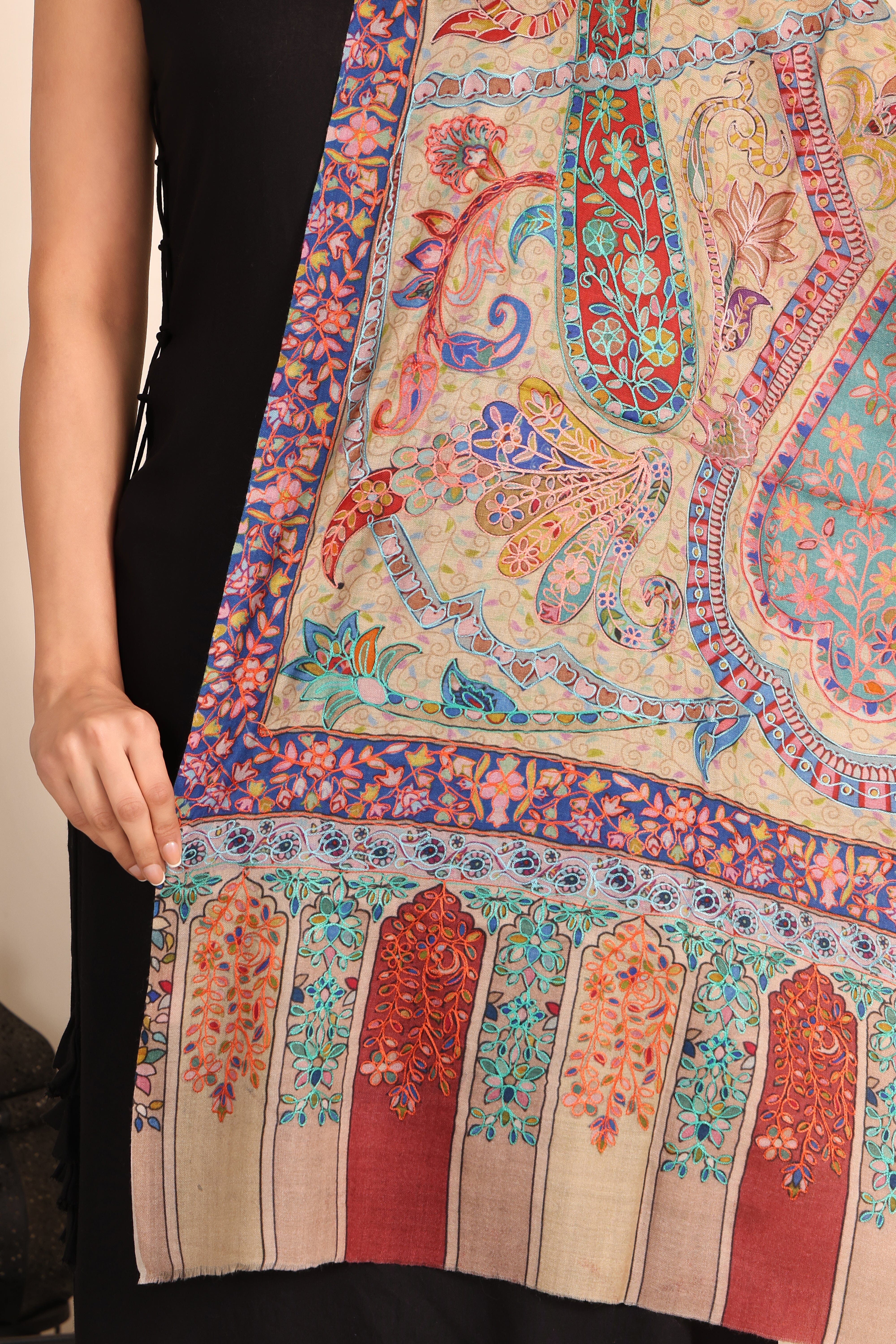 Kalamkari Pashmina Blend Shawl – Hand Art
