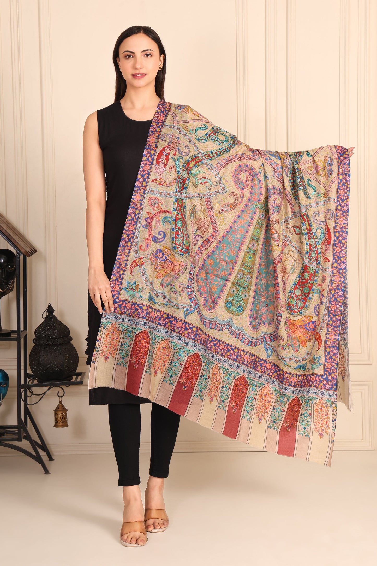 Kalamkari Pashmina Blend Shawl – Hand Art