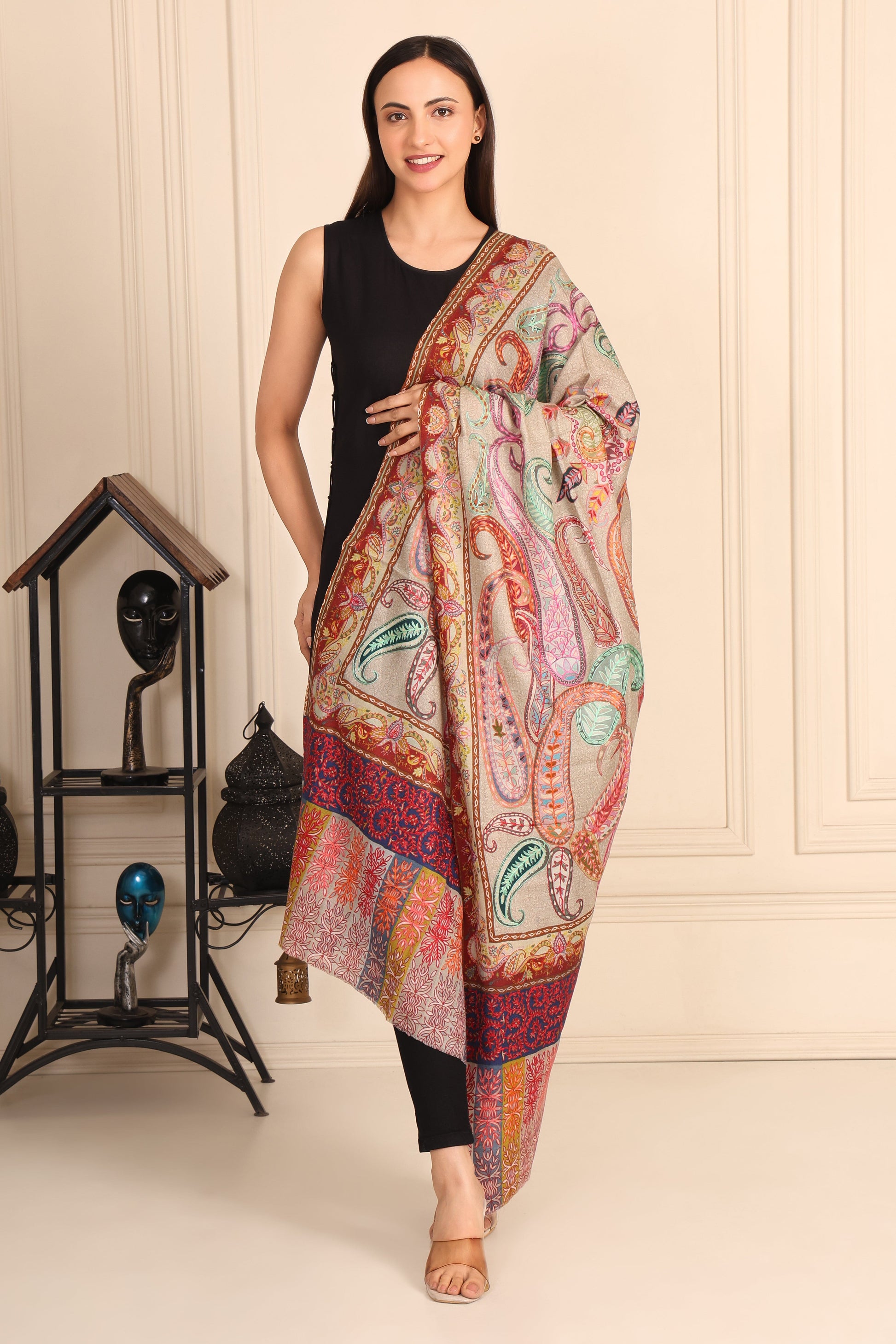 Kalamkari Pashmina Blend Shawl – Heritage Line