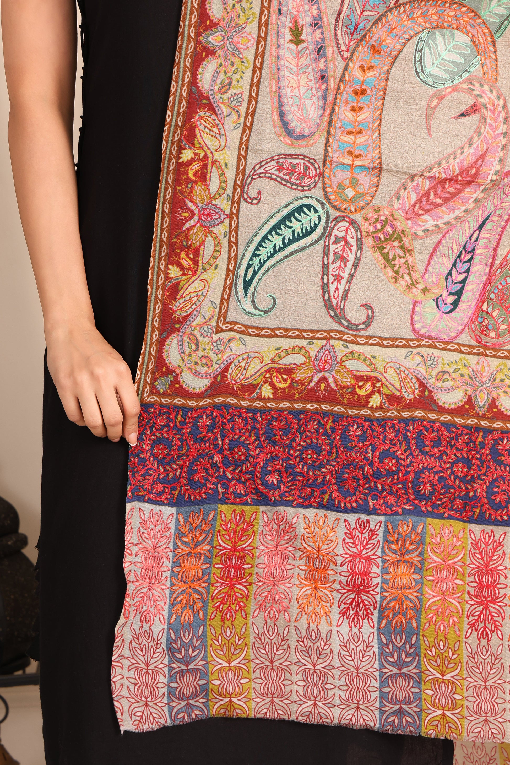 Kalamkari Pashmina Blend Shawl – Heritage Line