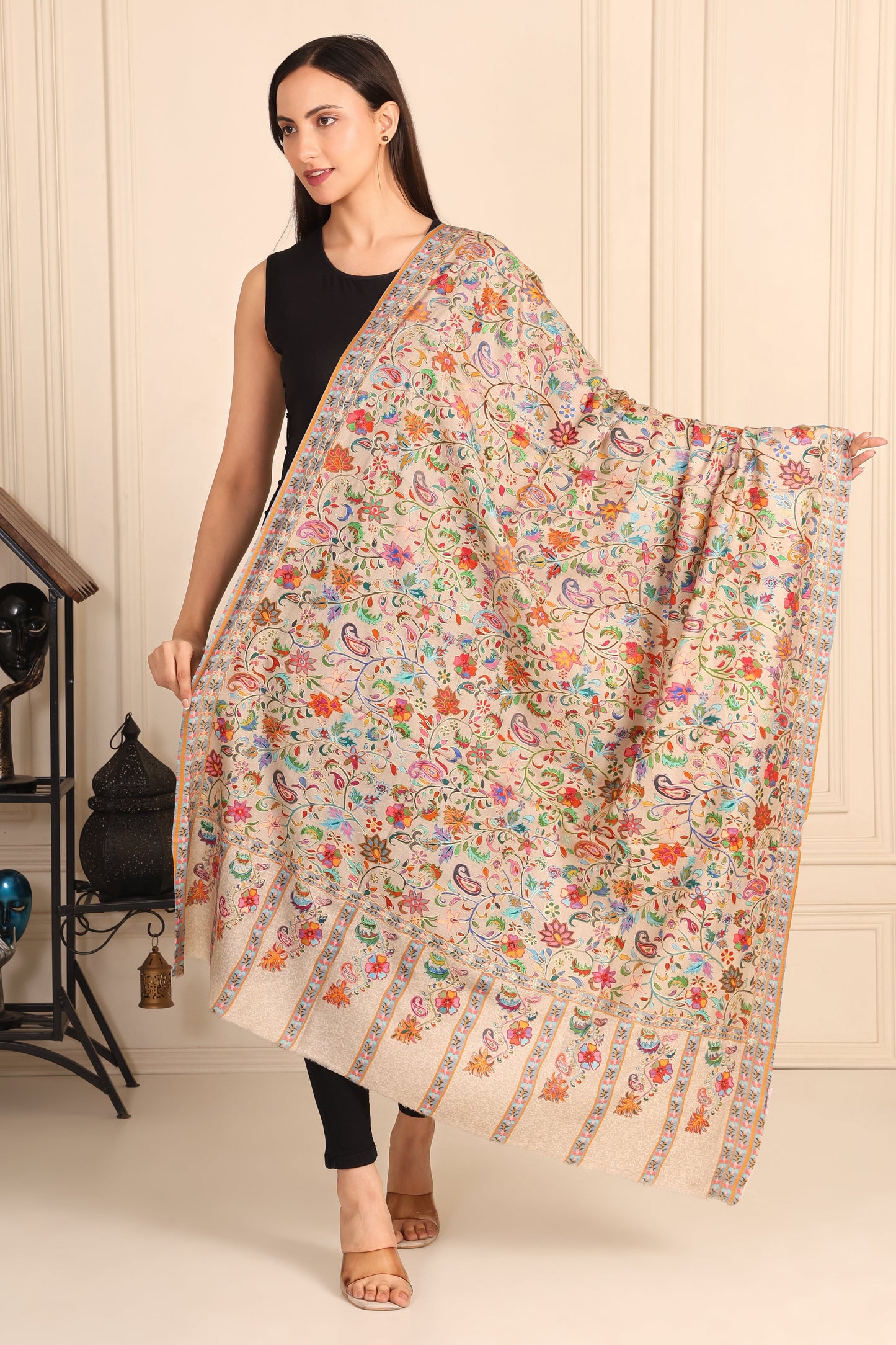 Kalamkari Pashmina Blend Shawl – Pattern Art