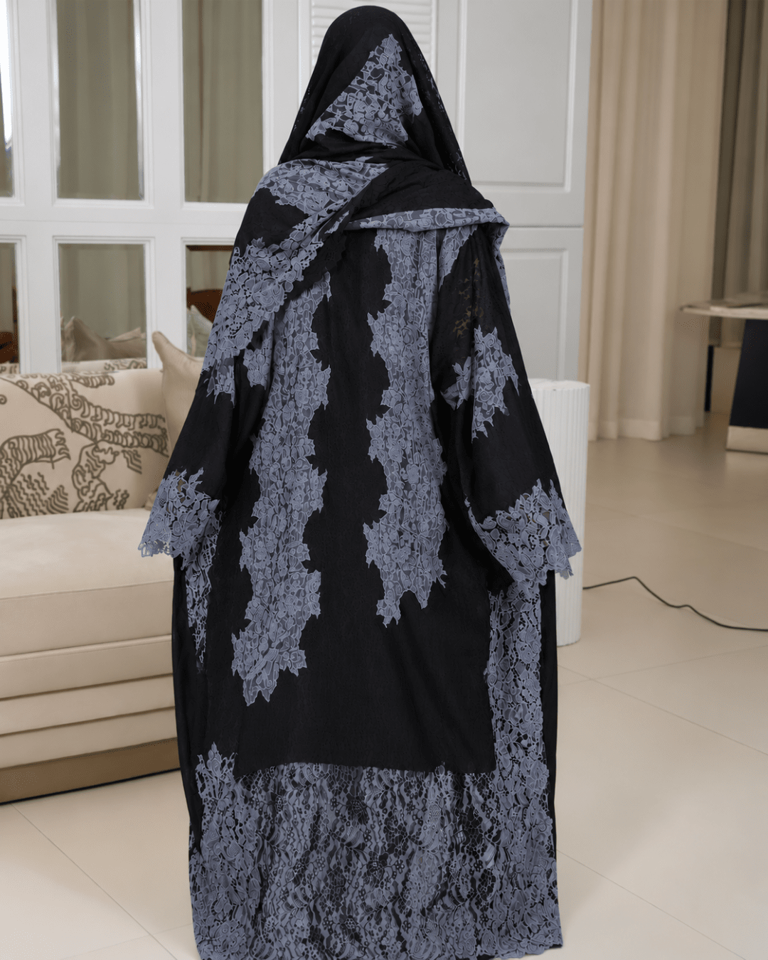 Premium Bisht Wool-Lace Black Grey