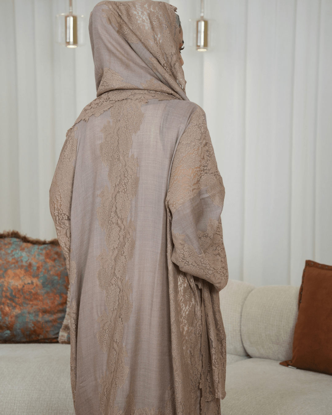 Premium Pashmina Wool-Lace Beige Bisht